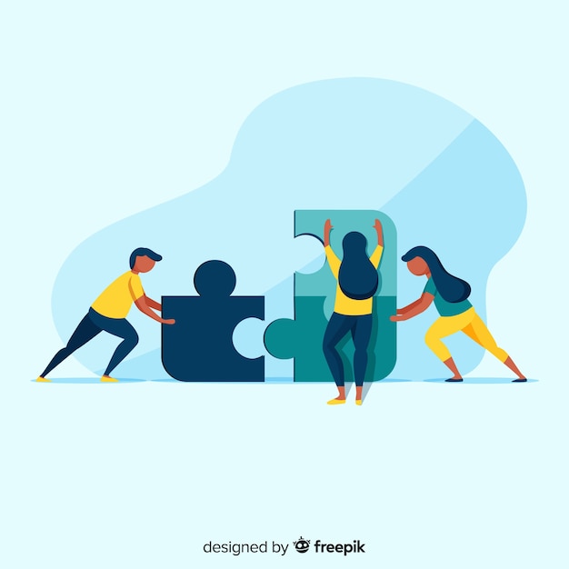 People connecting puzzle pieces illustration