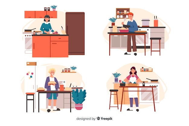 Free Vector people cooking collection