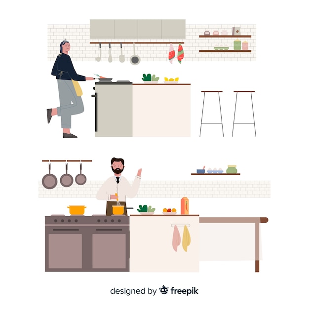 Free Vector people cooking collection