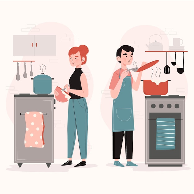 Free Vector people cooking illustration concept