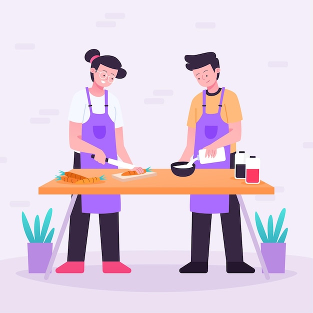 Free Vector people cooking illustration pack