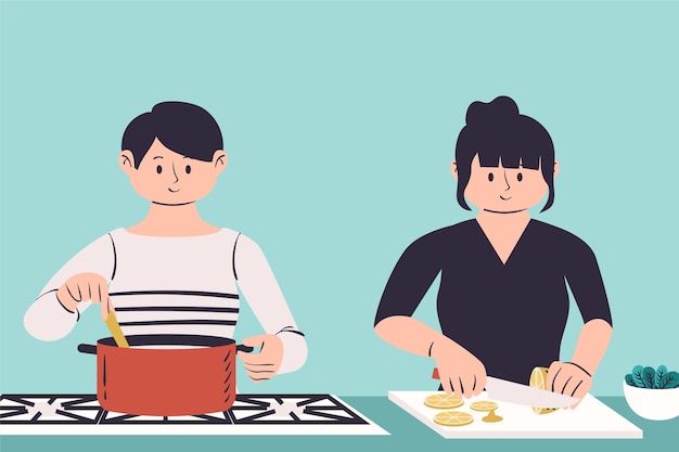 Free Vector people cooking illustration