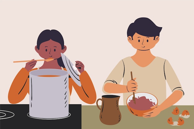 Free Vector people cooking illustration