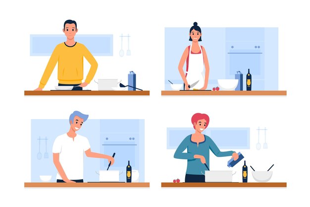 People cooking illustration