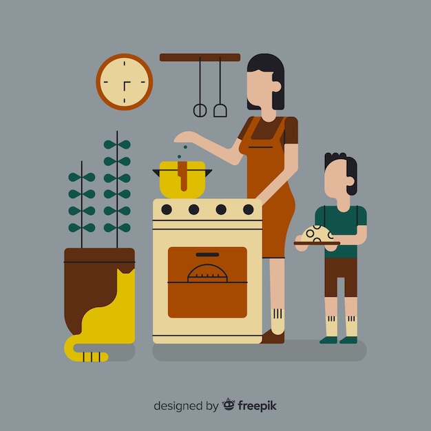 Free Vector people cooking at the kitchen