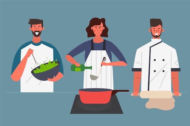 Free Vector people cooking various dishes