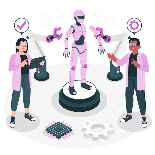 Free Vector people creating robot concept illustration