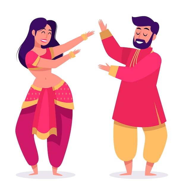 Free vector people dancing bollywood illustrated