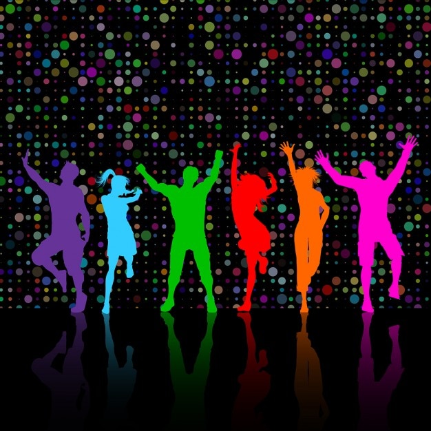 Free Vector  people dancing colourful silhouettes