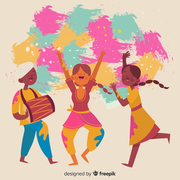 Free Vector people dancing holi fesival background