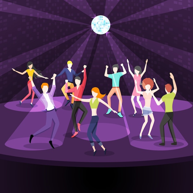 Free Vector people dancing in nightclub illustration