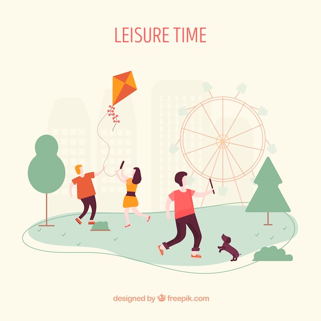 People doing leisure activities with flat design