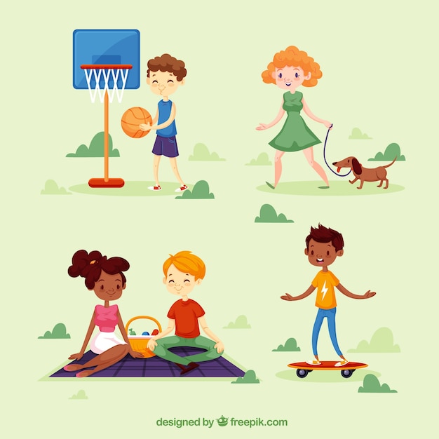 Free Vector people doing leisure activities with flat design