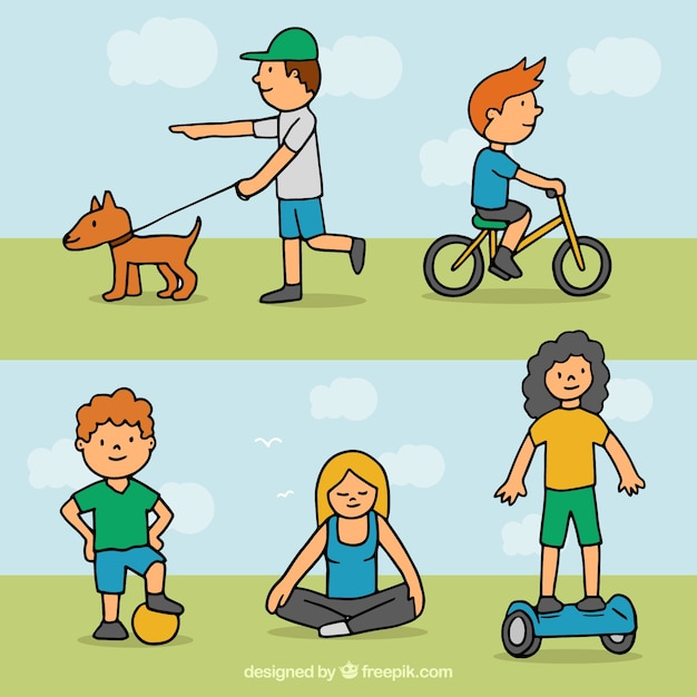 Free Vector people doing leisure outdoor activities