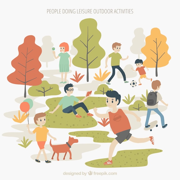 Free Vector people doing leisure outdoor activities