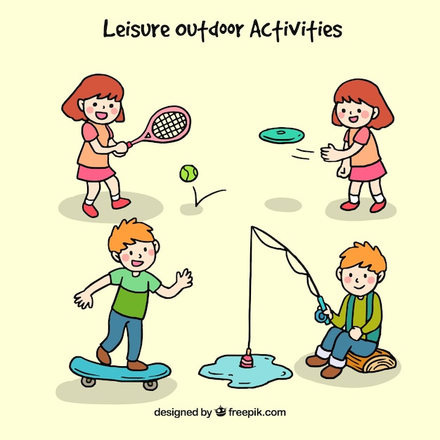 Free Vector people doing leisure outdoor activities