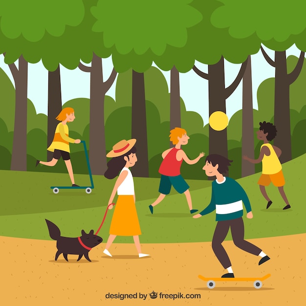 Free Vector people doing outdoor activities with flat design