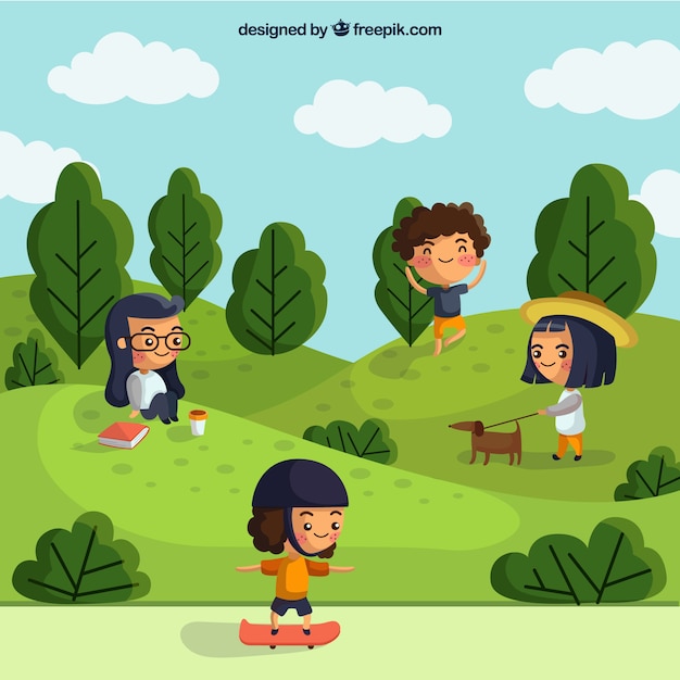 People doing outdoor activities with flat design