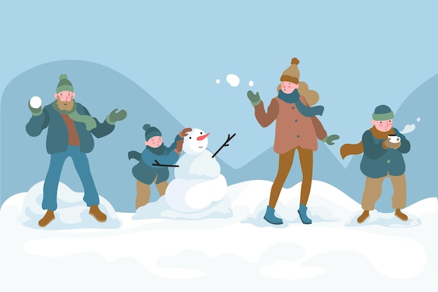 Free Vector people doing outdoor winter activities