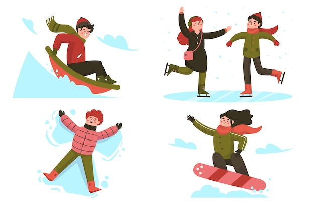 Free Vector people doing outdoor winter activities