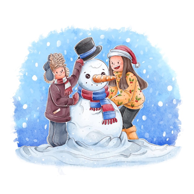 Free Vector people doing outdoor winter activities