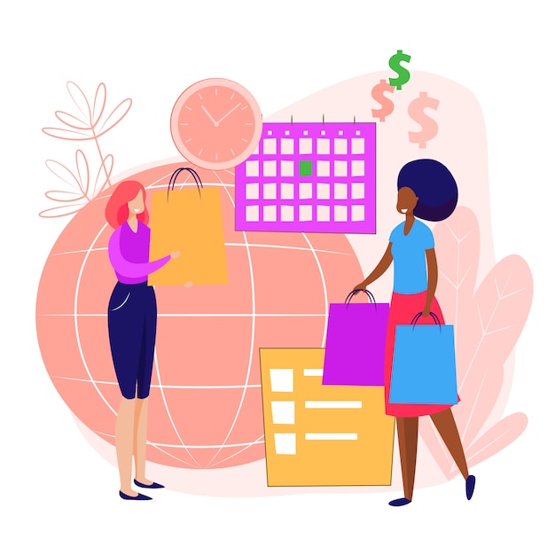 Free Vector people doing shopping landing page