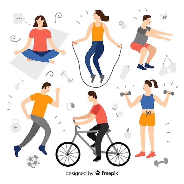 Free Vector people doing sport collection