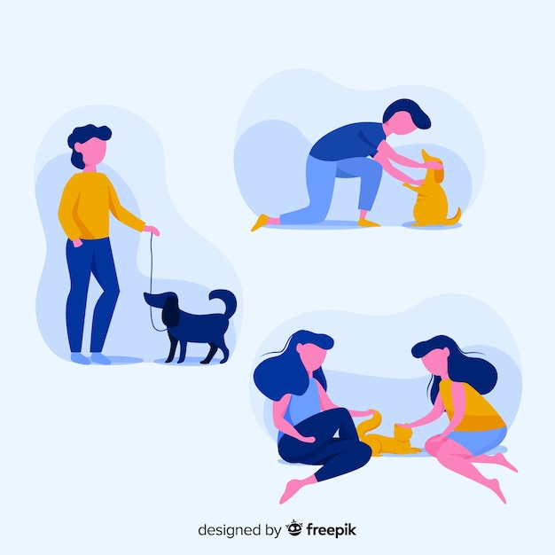 Free Vector people doing things with animals collection