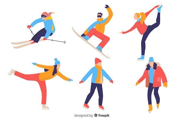 Free Vector people doing winter sports