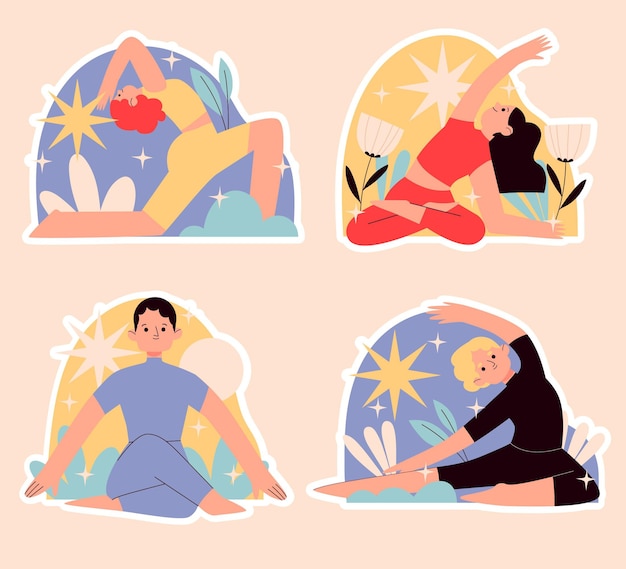 Free Vector people doing yoga sticker set