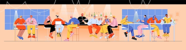 Free Vector people drinking alcohol in bar sit on high chairs