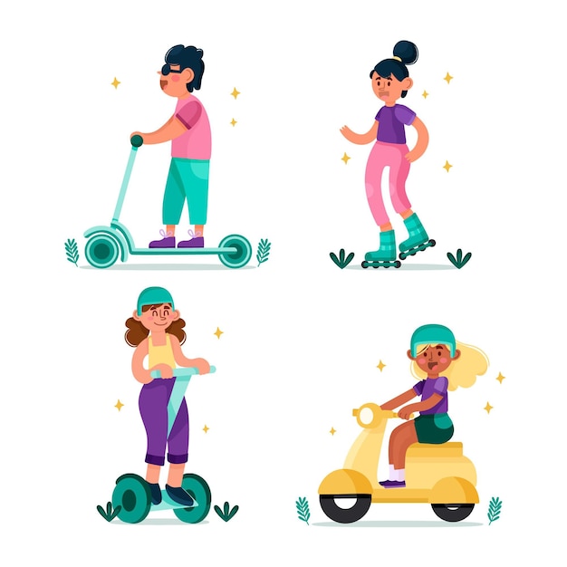 Free Vector people driving electric transport collection