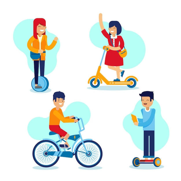 Free Vector people driving electric transport pack