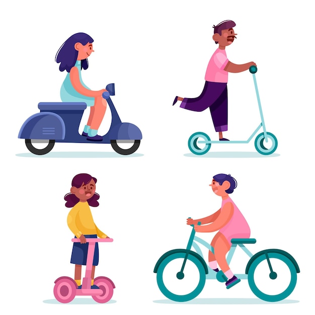 Free Vector people driving electric transport set