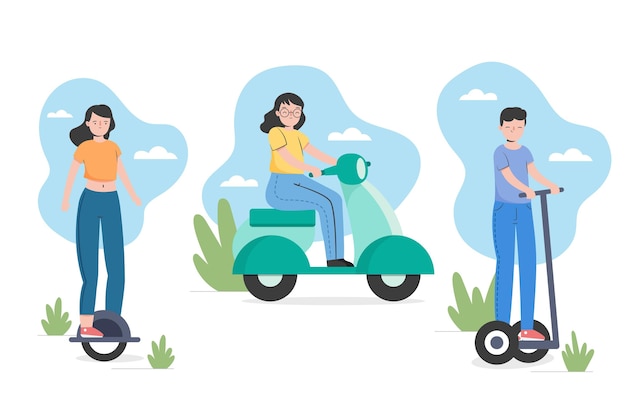 Free Vector people driving electric transport set