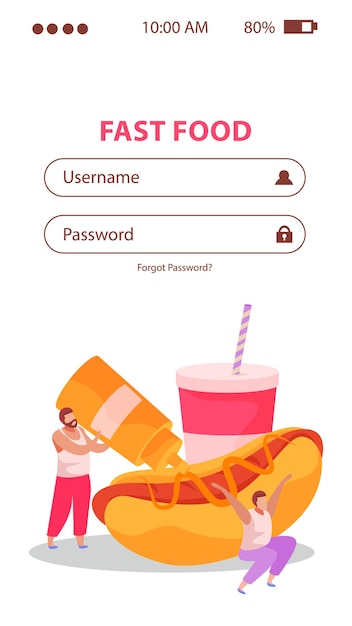 Free Vector people eating fast food flat log in mobile phone screen