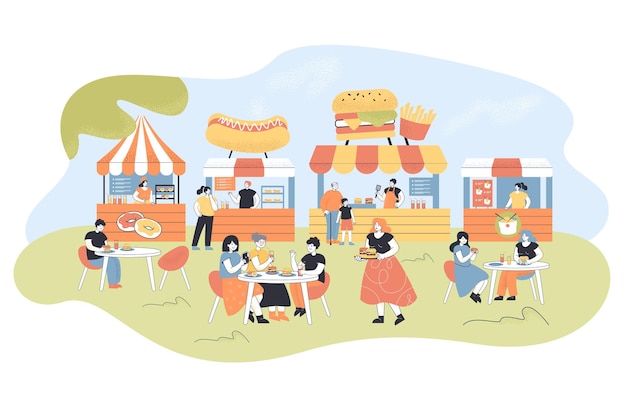 Free vector people eating at food court. flat illustration