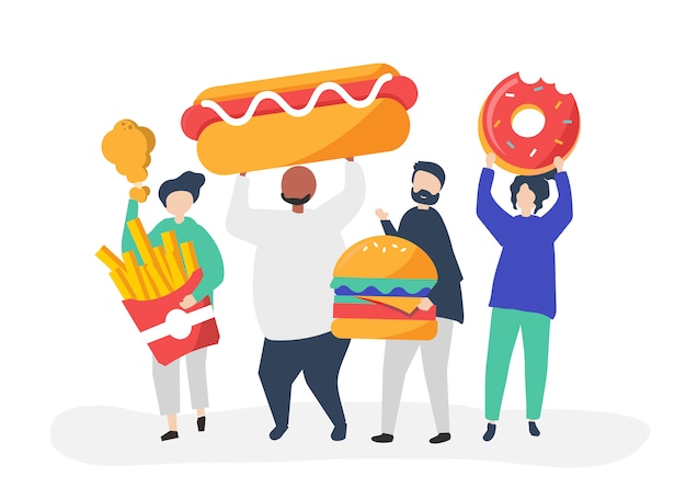 Free Vector people eating junk food