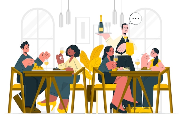 Free Vector people eating in restaurant concept illustration