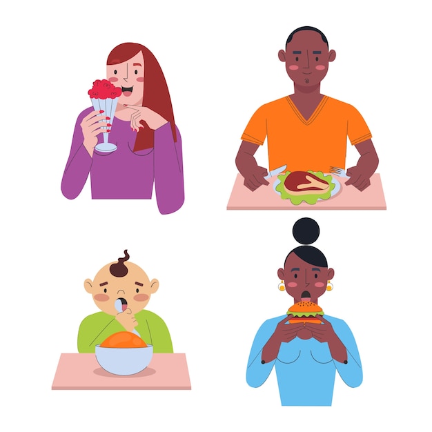 Free Vector people eating tasty food