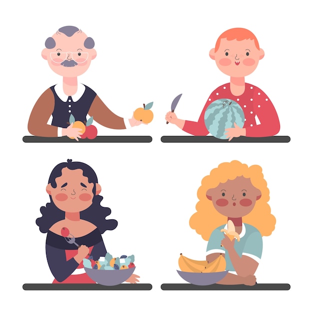 Free Vector people eating tasty fruits