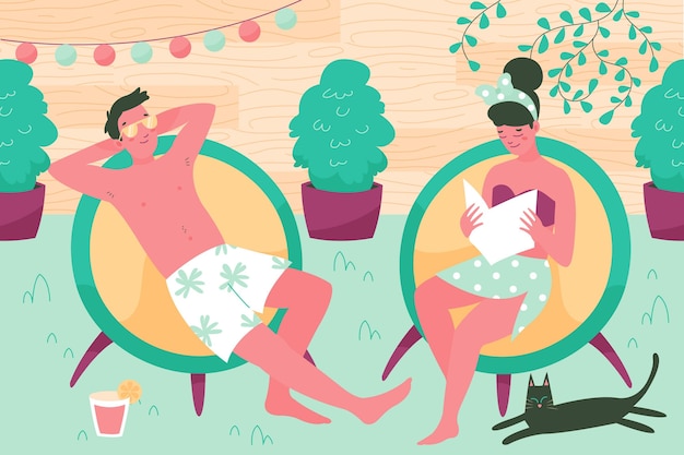 Free Vector people enjoying staycation concept