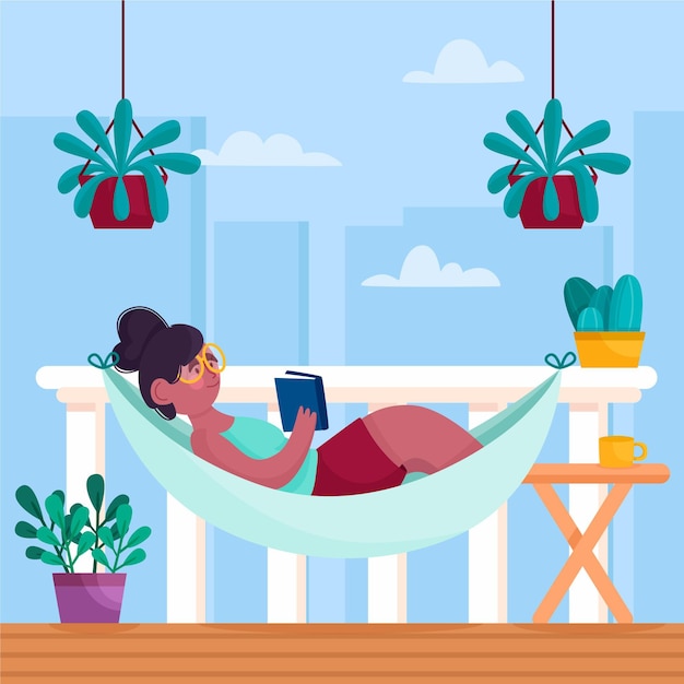 Free vector people enjoying staycation concept