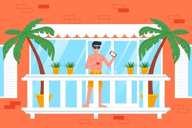 Free vector people enjoying staycation concept