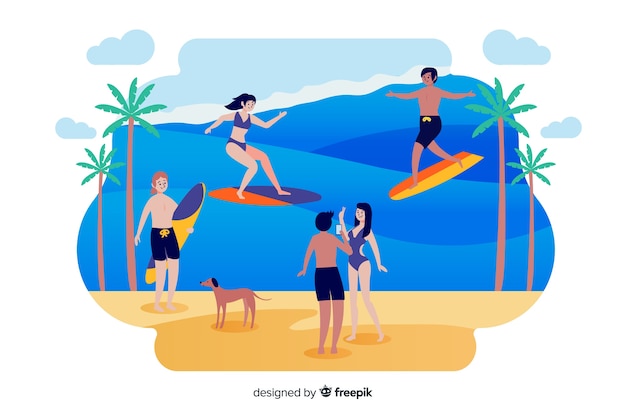 Free Vector people enjoying summer