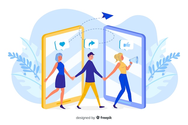 People exiting and entering on phone screen concept illustration