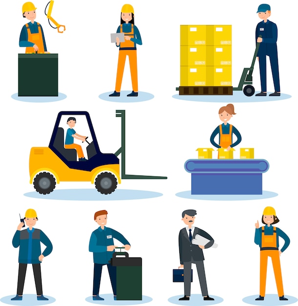 Free vector people in factory and warehouse set