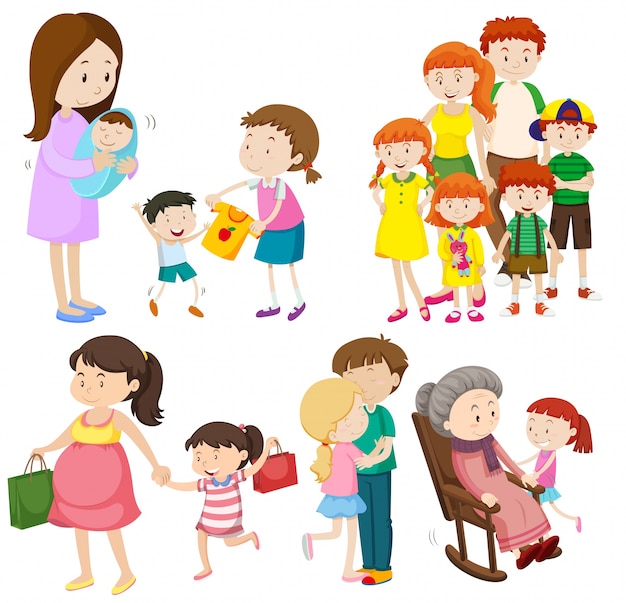 People in family at different generations illustration