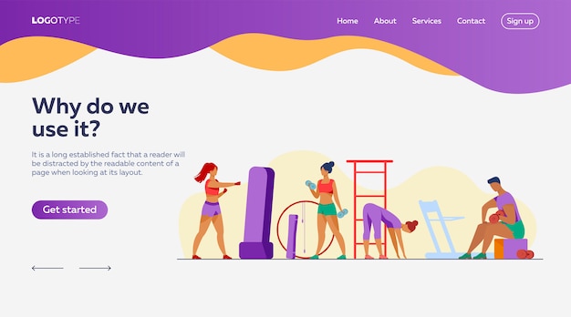 Free Vector people in fitness club landing page template