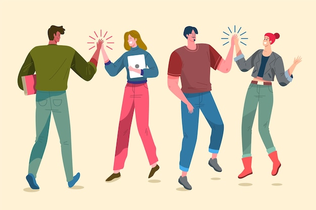 Free Vector people giving high five illustration design